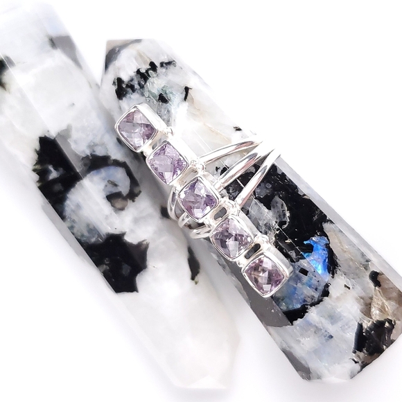 🎉HP~12/19🎉 Sterling Silver 5 Stone Checkerboard Kunzite Crawler Ring Size 9 - Picture 6 of 16